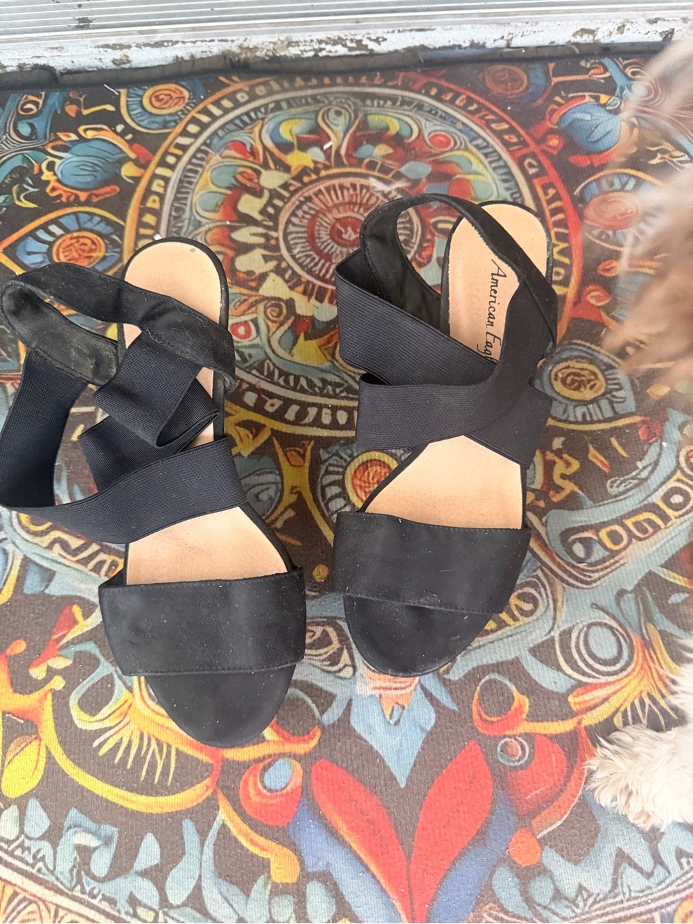 American Eagle Outfitters Black Crisscross Elastic Wedge Sandals